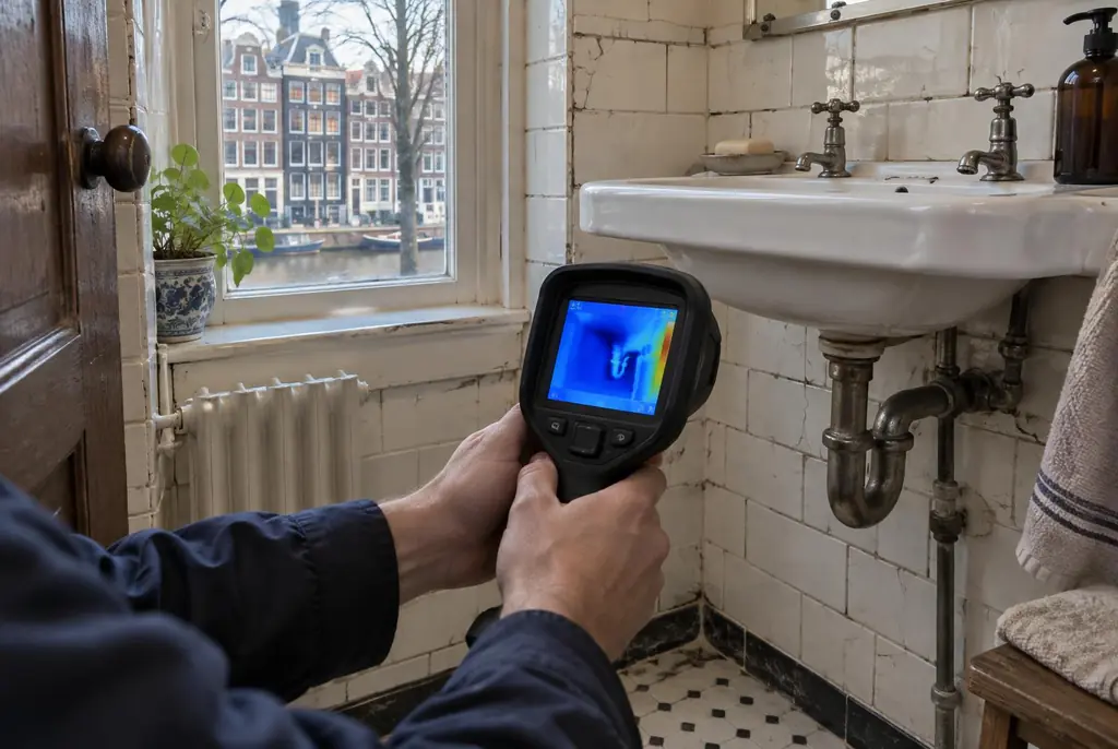 Lekdetectie Ankeveen – badkamer met oude leidingen achter de tegels