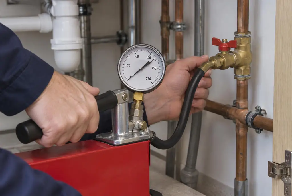 Lekdetectie Ankeveen – druktest op een waterleiding met een manometer